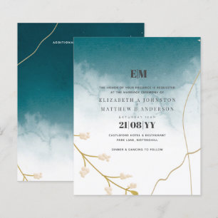 BUDGET Modern Abstract Teal Gold Wedding Invite