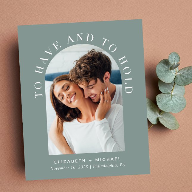 Budget Modern Arch Photo Sage Wedding Invitation (Creator Uploaded)