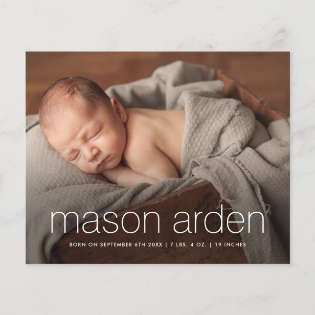 Budget Modern Baby Photo Birth Announcement (Front)