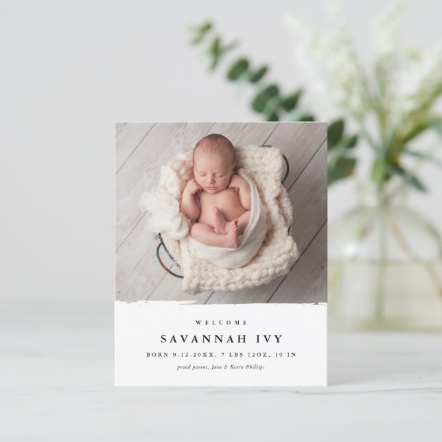 Budget Modern Baby Photo Birth Announcement (Standing Front)