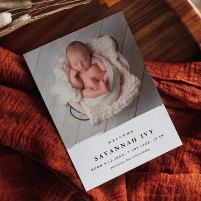 Budget Modern Baby Photo Birth Announcement Postcard (Simple black and white photo baby birth announcement postcard.)