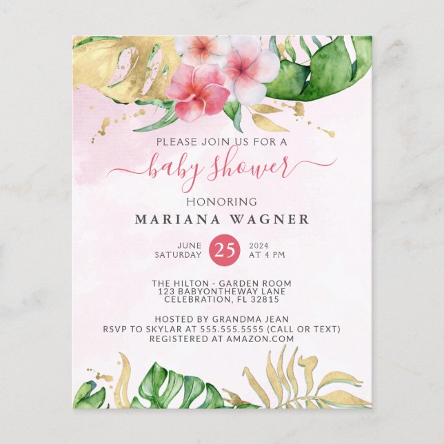 Budget Modern Beach Floral Baby Shower (Front)