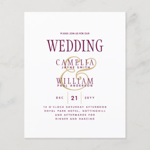 BUDGET Modern Berry Wine Gold Wedding Invite Flyer
