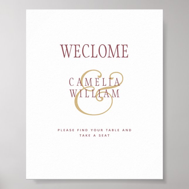 BUDGET Modern Berry Wine Gold Wedding SIGN (Front)