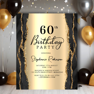 Budget Modern Black Gold 60th Birthday Invitation