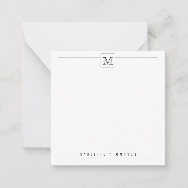 BUDGET Modern Black Initial Monogram Square border Card (Front)