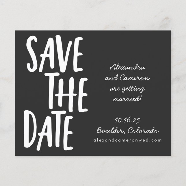 Budget Modern Black Playful Wedding Save The Date (Front)