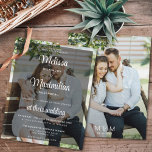 Budget modern black transparent photo wedding<br><div class="desc">A modern and trendy double-sided photo wedding invitation displaying your wedding information over one of your favourite pictures with a black transparent overlay and accented by an elegant script, but with one eye on the budget. Easily customisable with your wedding ceremony details in dark grey for a romantic yet modern...</div>