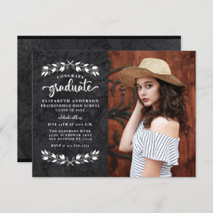 Budget Modern Black White Photo Graduation Party Announcement