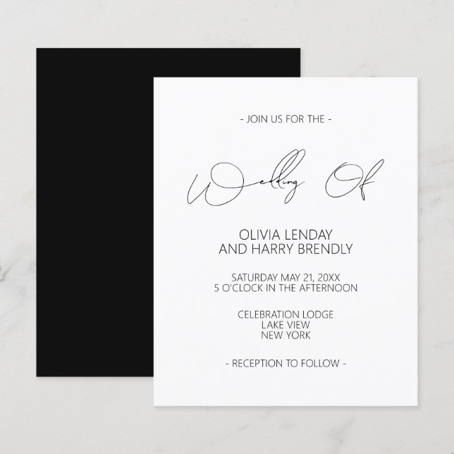 Budget Modern Black White Wedding Invitation (Front/Back)