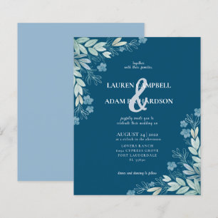 Budget Modern Blue Foliage Wedding Invitation