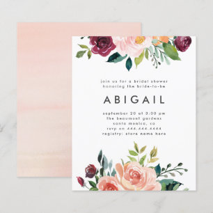 Budget Modern Blush Burgundy Floral Bridal Shower