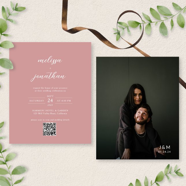 BUDGET Modern Blush Pink Photo QR Code Wedding (Creator Uploaded)