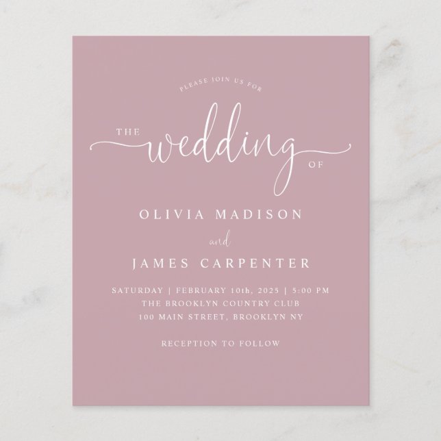 Budget Modern Boho Dusty Pink Photo Wedding Invite (Front)