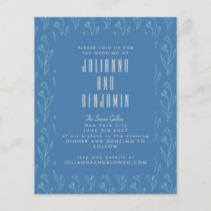 Budget Modern Boho Floral Line Art Blue Wedding