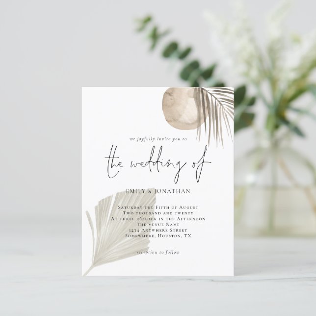 Budget Modern Boho Grass Beige Wedding Invitation (Standing Front)