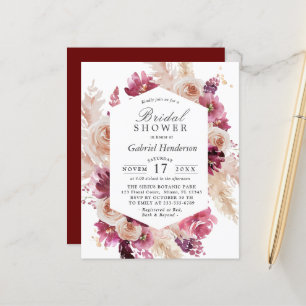 Budget Modern Boho Maroon Bridal Shower Invitation