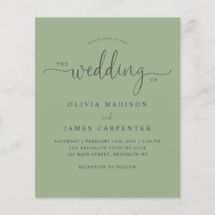 Budget Modern Boho Sage Green Photo Wedding Invite