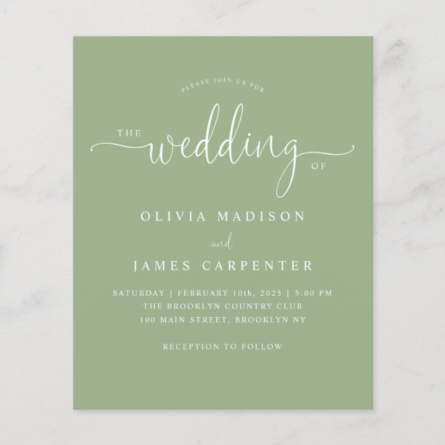 Budget Modern Boho Sage Green Photo Wedding Invite (Front)