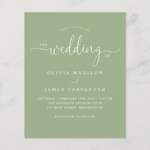 Budget Modern Boho Sage Green Photo Wedding Invite