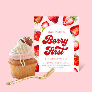 Budget Modern Boho Strawberry Berry 1st Birthday  Flyer