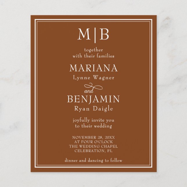 Budget Modern Border Brown Wedding Invitation (Front)