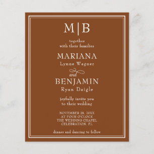 Budget Modern Border Brown Wedding Invitation