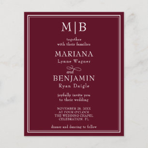 Budget Modern Border Burgundy Wedding Invitation