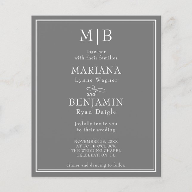 Budget Modern Border Grey Wedding Invitation Flyer (Front)