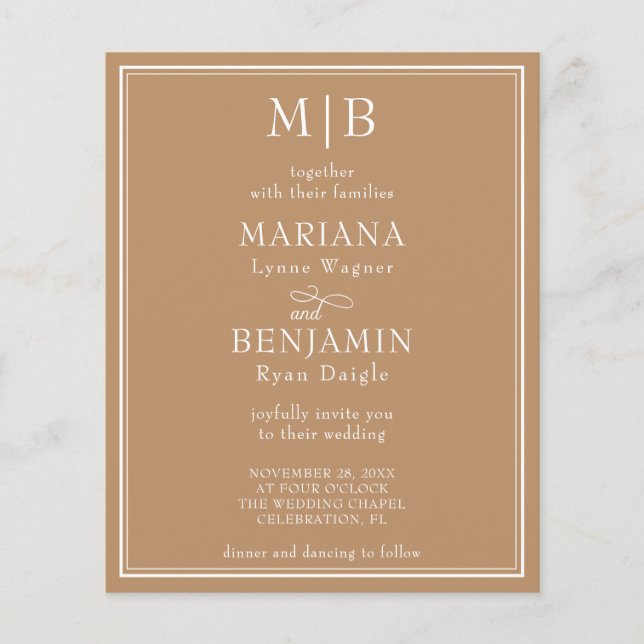 Budget Modern Border Tan Beige Wedding Invitation (Front)