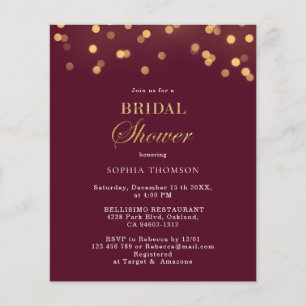 Budget Modern Burgundy, Gold Bridal Shower Flyer