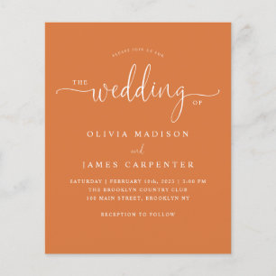 Budget Modern Burnt Orange Photo Wedding Invite