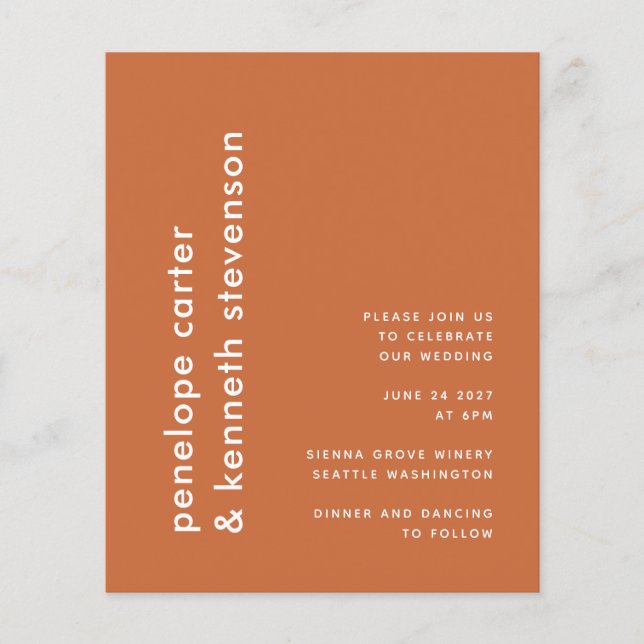Budget Modern Burnt Orange Simple Wedding Invite (Front)