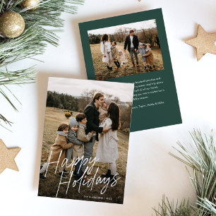 Budget Modern Calligraphy Happy Holidays 2 Photo Holiday Card