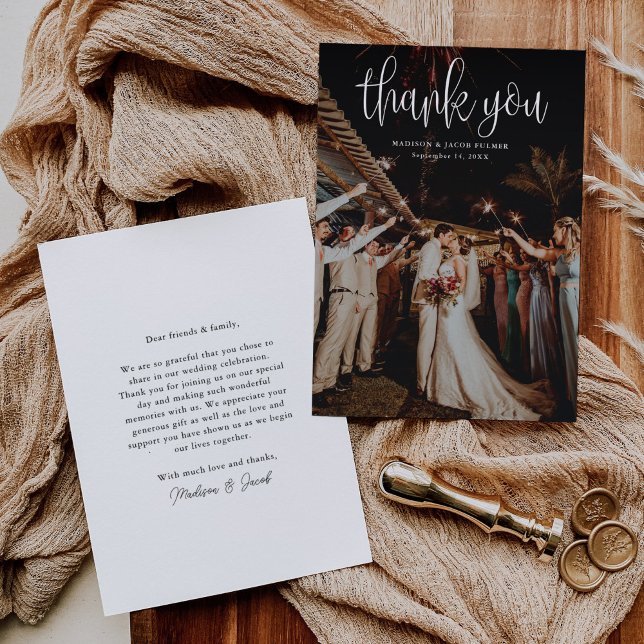 Budget Modern Calligraphy Script Wedding Photo Thank You Card (Creator Uploaded)