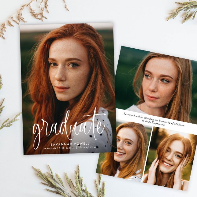 Budget Modern Calligraphy Simple Photo Graduation Announcement (Creator Uploaded)