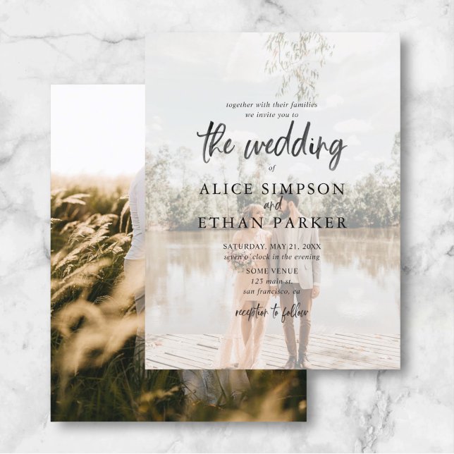 Budget Modern Casual Brush Script Photo Wedding In Invitation Postcard (Creator Uploaded)