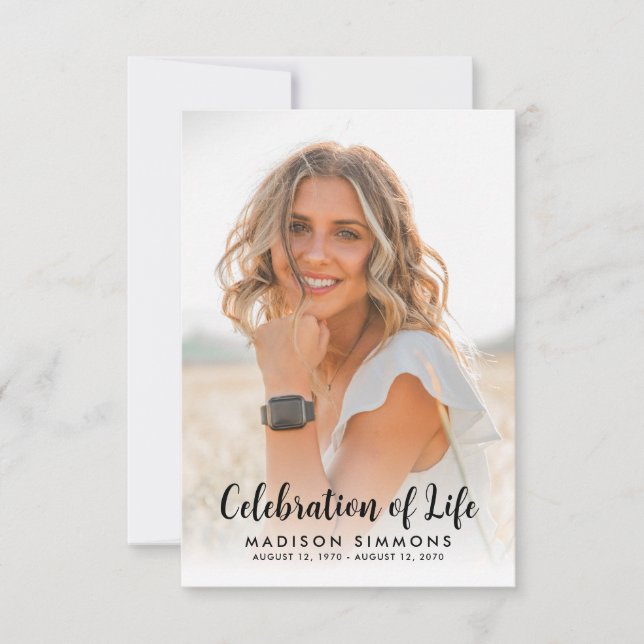 Budget Modern Celebration of Life Photo Funeral Card (Front)