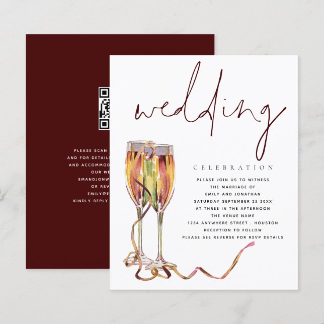 Budget Modern Champagne Wedding Invitation (Front/Back)