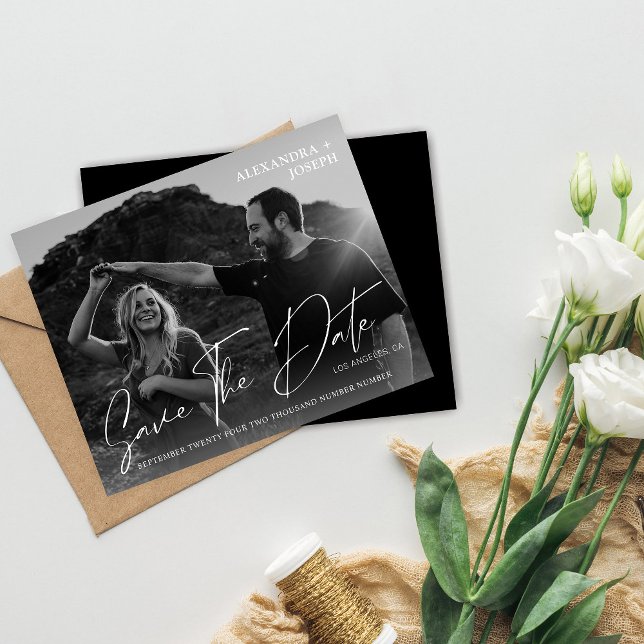 Budget Modern Chic Photo BW Date Save the Date (Creator Uploaded)