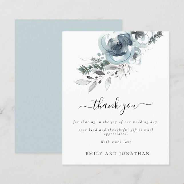 Budget Modern Christmas Florals Wedding Thank You (Front/Back)