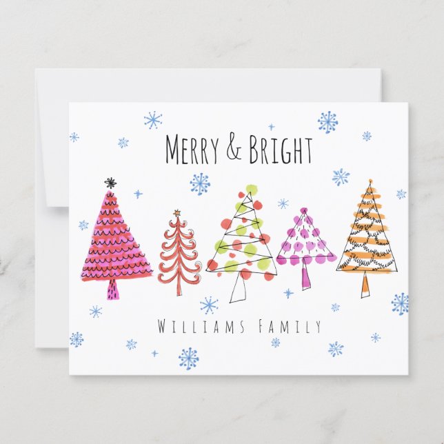Budget Modern Christmas Trees Merry & Bright Card (Front)