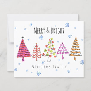 Budget Modern Christmas Trees Merry & Bright Card