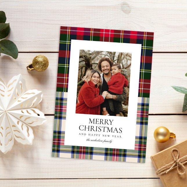 Budget Modern Classic Tartan Plaid One Photo Holiday Card (Creator Uploaded)