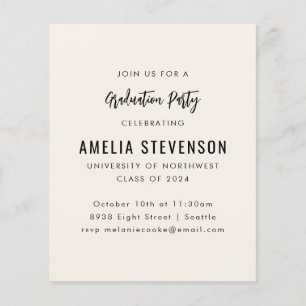 Budget Modern Cream Graduation Party Invitation