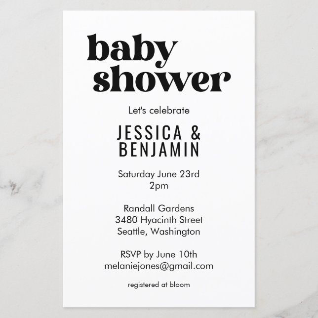 Budget Modern Cute Black White Baby Shower Invite (Front)