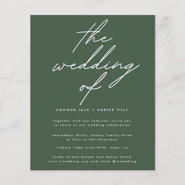 Budget Modern Dark Green White The Wedding Invite Flyer (Front)