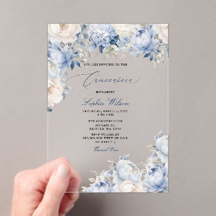 Budget Modern Dusty Blue Floral Quinceañera Acrylic Invitations