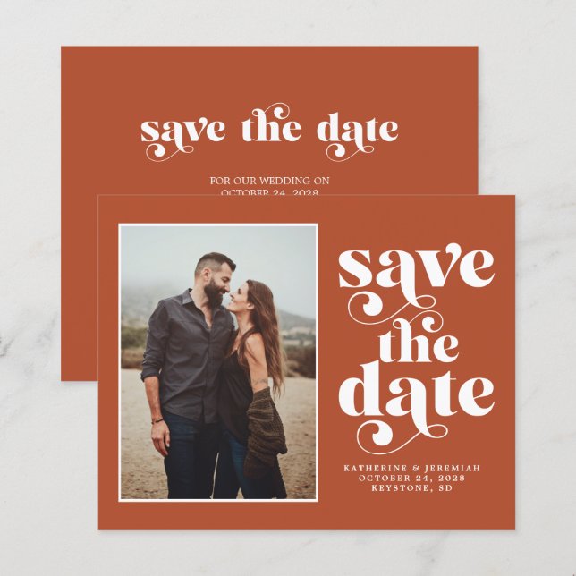 Budget Modern Earth Tones Photo Save the Date (Front/Back)