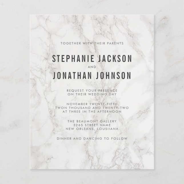 Budget Modern Elegant Minimalist Marble Wedding (Front)